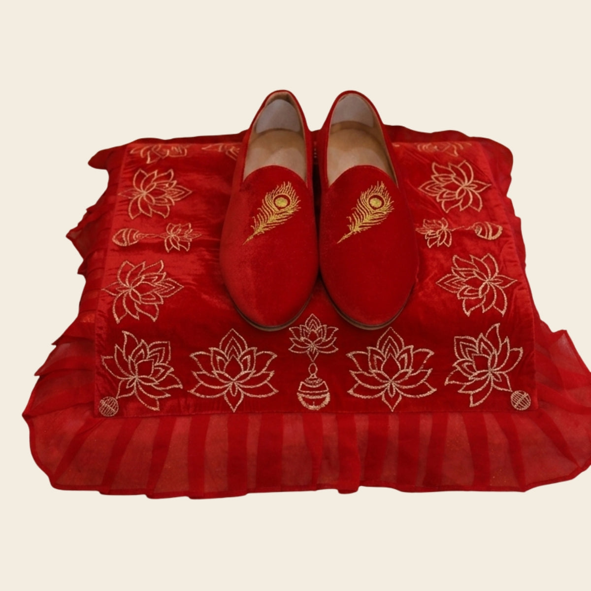 Anhad Naad Red Jodi Sahib with Darbar textile detailing for Guruji Darbar