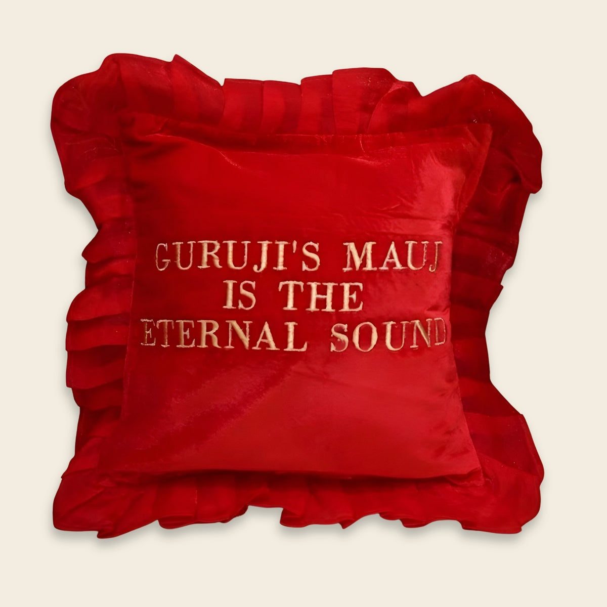 Anhad Naad Red Takiya Sahib Cover with Guruji Mauj embroidery for Guruji Darbar