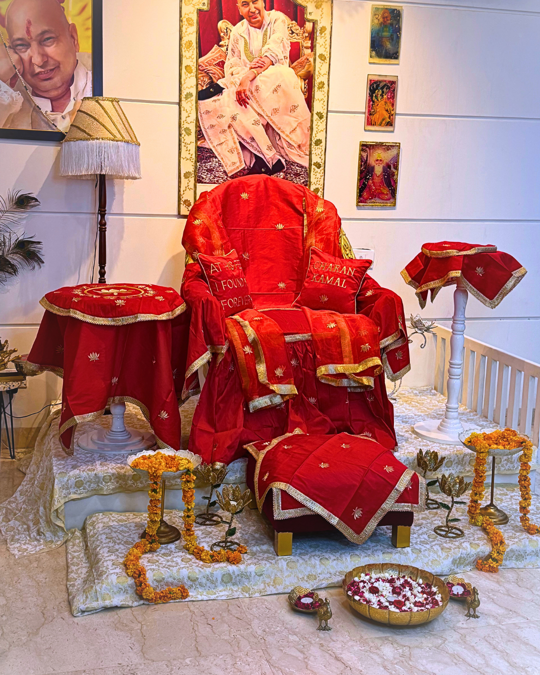 Charan Kamal Guruji Chola Set styled in Guruji Darbar with complete Darbar textile setup